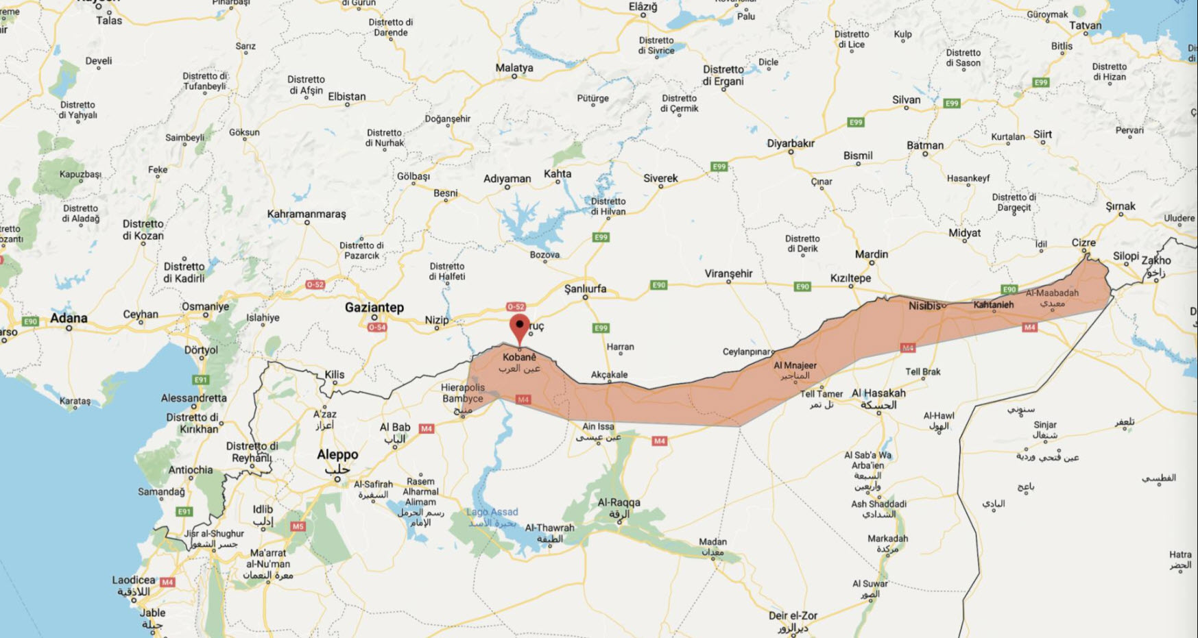 parte del kurdistan afferente al nord della Siria che la Turchia vuole annettere